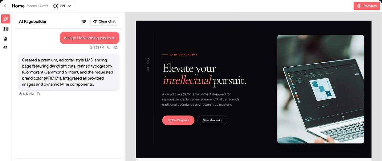 AI page builder preview