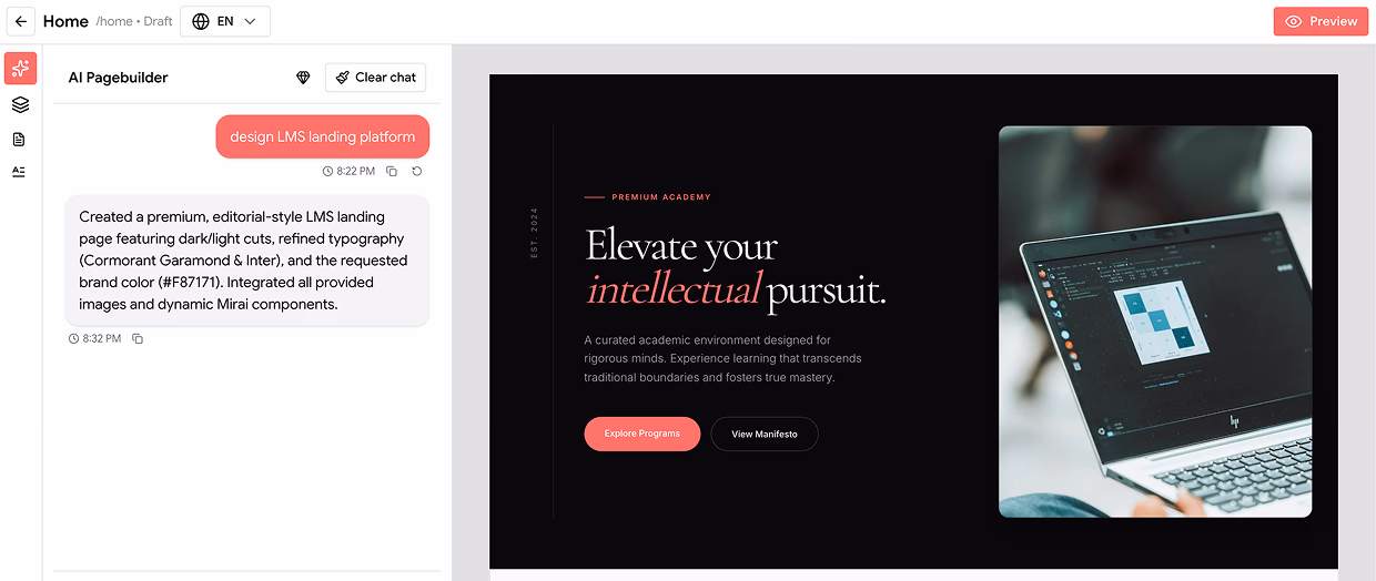 AI page builder preview
