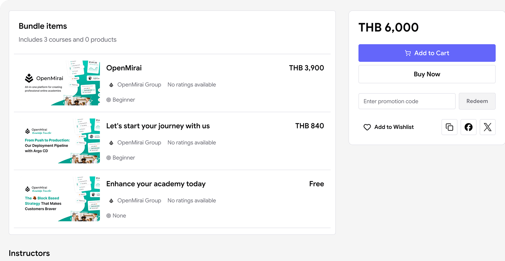 Bundle checkout page with multiple courses and products