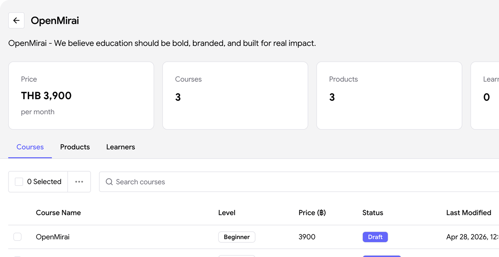 Membership subscription management screen